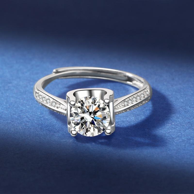 Nhẫn Moissanite, Một Carat, Màu D, Dành Cho Phụ Nữ, Bạc Sterling S925, Thiết Kế Sáu Chấu Cổ Điển, Nhẫn Cưới, Nhẫn Có Thể Điều Chỉnh, Đồ Trang Sức 1