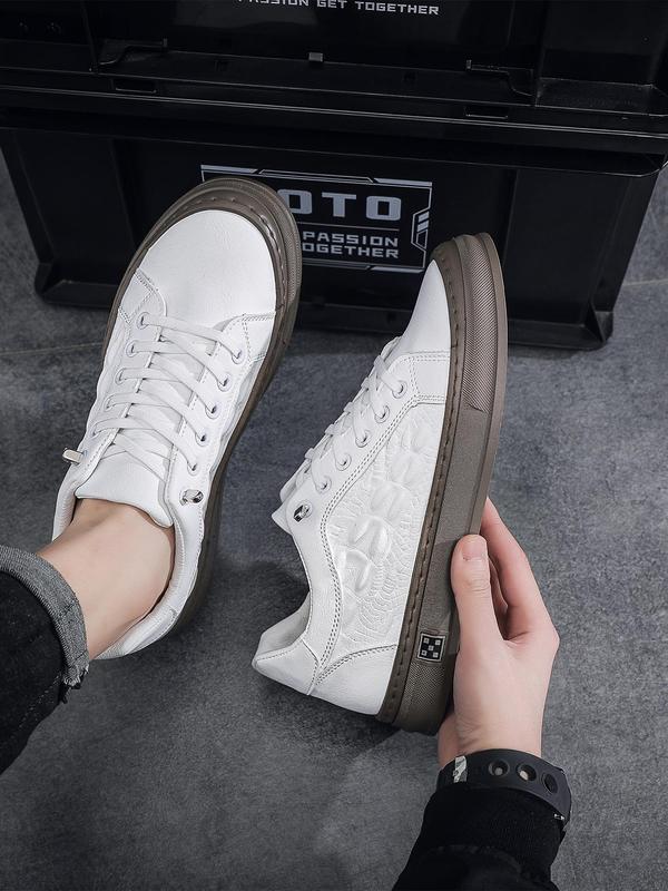 Men's Trendy And Personalized Crocodile Pattern Embossed Low-top Lace-up Skates, Fashionable And Versatile PU Leather Thick-soled Sports Shoes 2