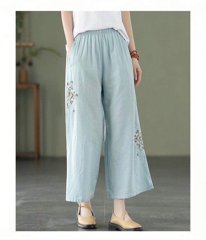 Quần Ống Suông Chất Đũi Thêu Họa Tiết Thanh Lịch Nữ Women 4