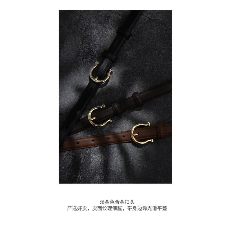 Product Introduction of Basic light mature temperament delicate belt French gold buckle leather niche light luxury belt women's trouser belt 5