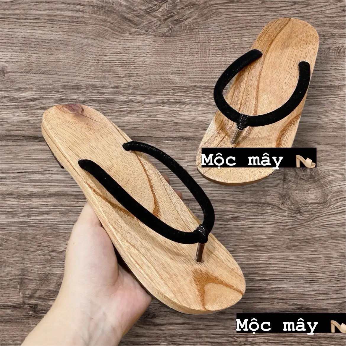 Guốc gỗ quai kẹp đỏ và đen size người lớn - Mộc mây store