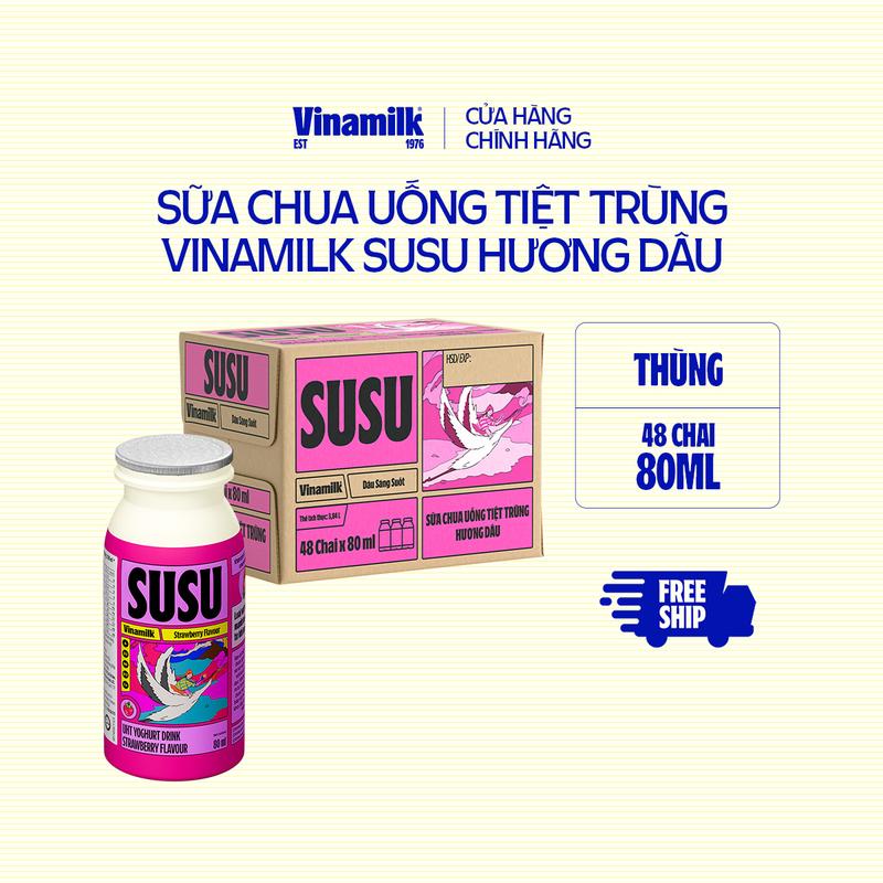 Sữa chua uống Hương Dâu Vinamilk Susu - Thùng 48 chai 80ml