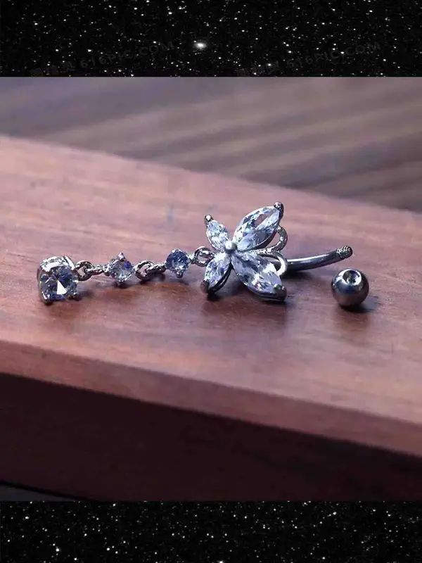 Butterfly Shaped Rhinestone Decor Belly Button Ring, Belly Piercing Accessory, Body Jewelry for Women & Men 2
