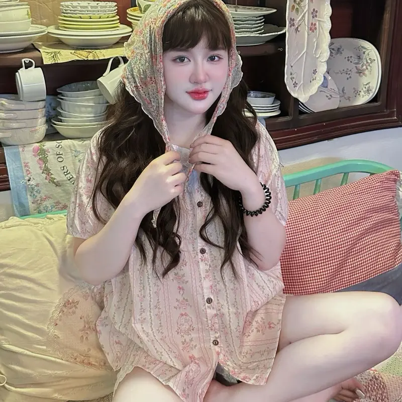 Set bộ cộc thô cotton cổ ren tròn chất vải mềm nhẹ mát mẻ hoạ tiết cổ tích hàng QCCC by Channg Bee