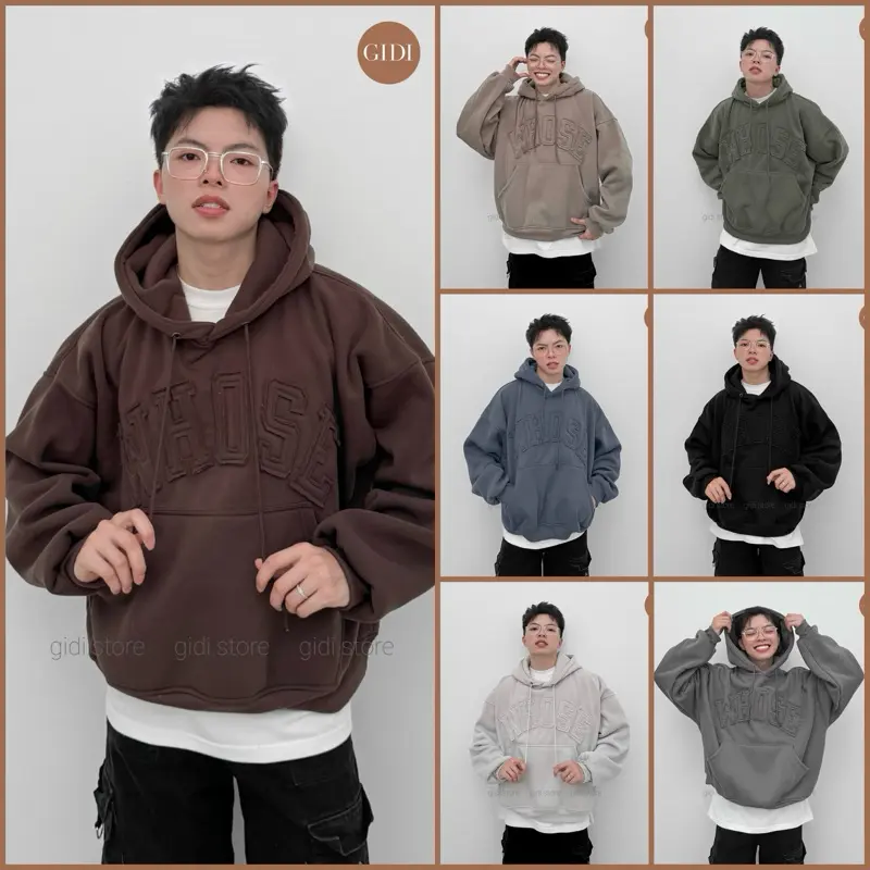 Áo HOODIE BOXY thêu đắp vải WHOSE - Áo nỉ bông form Lửng Rộng Phong Cách Local Brand Carshop