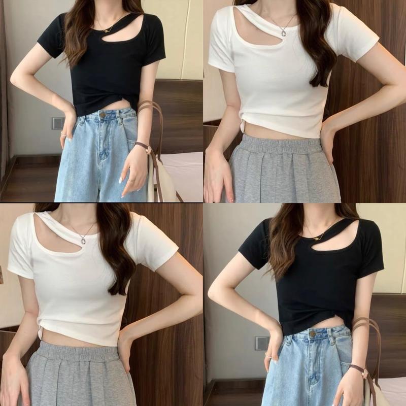 [Xả Kho] Thời Trang Bigsize Áo Kiểu Vải Thun Bo Gân 50 - 100Kg Dễ Thương Top Nữ Women Cổ Tròn Bò Shirt Đen - B.1131