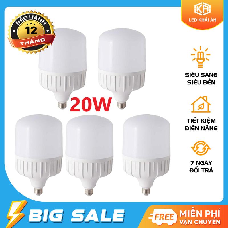 Tặng quạt mini Bộ 5 bóng đèn Led 20W cao cấp. Màu sáng: Warm trắng 3000-3200K Pure White 6000K-6500K . Bảo hành: 12 Tháng. - Led Khải Ân