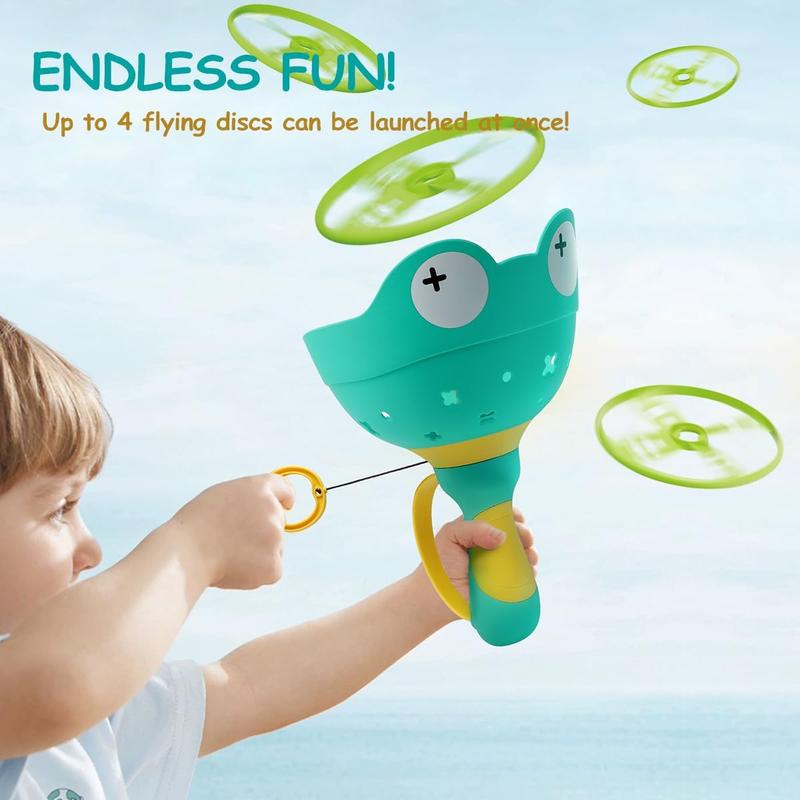Fullware Garden Outdoor Toys Games Kids Toddlers Children Age 3-5 8-12, Flying Disc Launcher & Capture Toys, 2 Pack & 12 Discs, Family & Party games, Dog Cat Toys - Gift for Boys Girls(Green+Green) 3