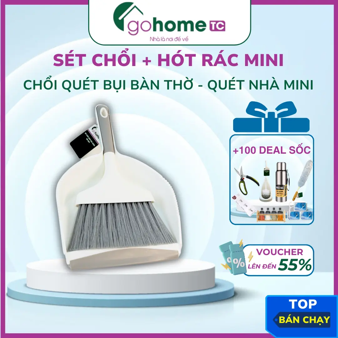 Chổi Quét Bàn Thờ, Chổi Quét Bụi Quét Nhà Mini Kèm Hốt Rác Đầu Lông Mềm Quét Sạch