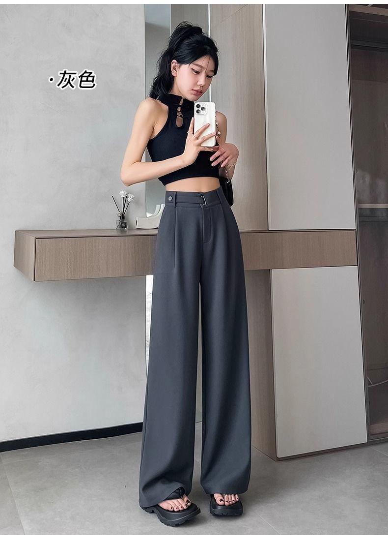 Product Introduction of Quần Âu Cao Cấp Màu Xám, Dành Cho Nữ, Phổ Biến, Thích Hợp Cho Mùa Xuân Và Mùa Thu, Hàng Mới Về 2024, Cạp Cao, Ống Rộng, Thiết Kế Xếp Nếp, Quần Ong Lưng Cao 13