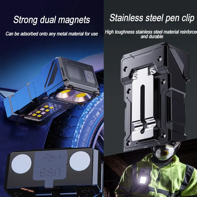 Magnetic LED Work Light, Portable Type-C Rechargeable Outdoor Lighting Flashlight, Small Portable Super Bright Mini Work Light 5