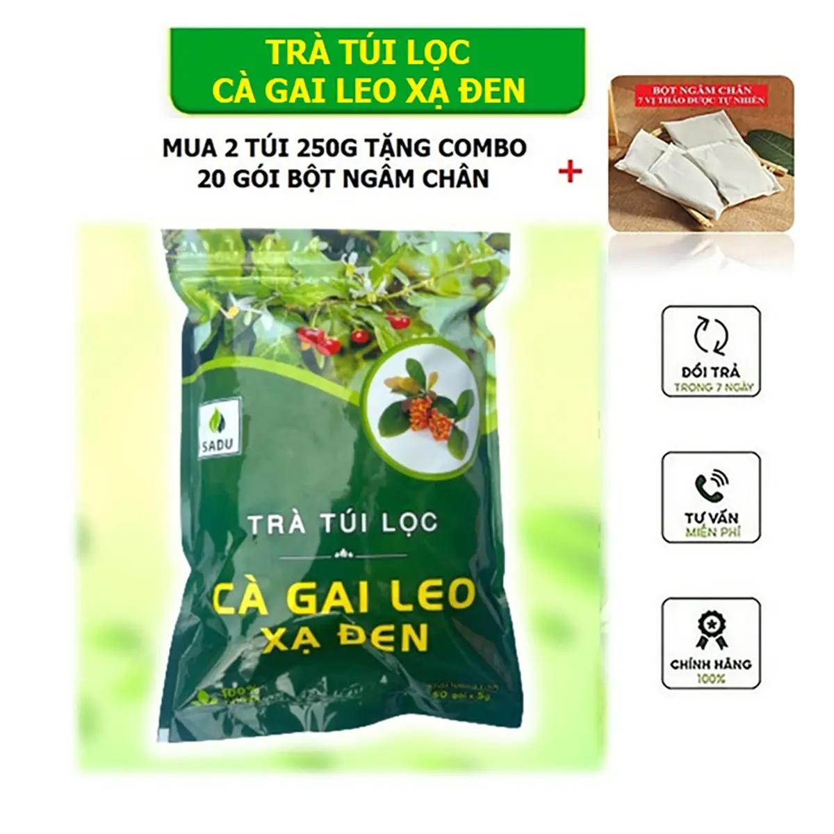 Trà Cà Gai Leo Xạ Đen Túi Lọc Tiện Dụng 250Gram Mua 2 Tặng 20 Gói Bột Ngâm Chân - Tea Nước Trà Chè