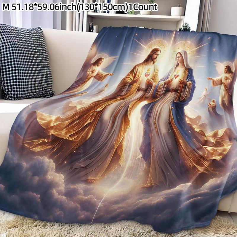 Product Introduction of Jesus & Mary Pattern Blanket, 1 Count Warm & Lightweight Throw Blanket, Soft Blanket for Bed, Sofa, Office, Camping & Travel 5