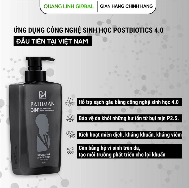 [HOT DEAL] Dầu gội tắm sinh học 3IN1 dành cho nam - BATHMAN 500ML sữa tắm dầu gội sữa rửa mặt giảm mụn-gàu-nhờn Dưỡng Body