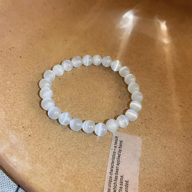 Vòng Tay Tròn Đính Cườm Selenite, Mắt Mèo, Phụ Kiện Thời Trang, Quà Tặng 8