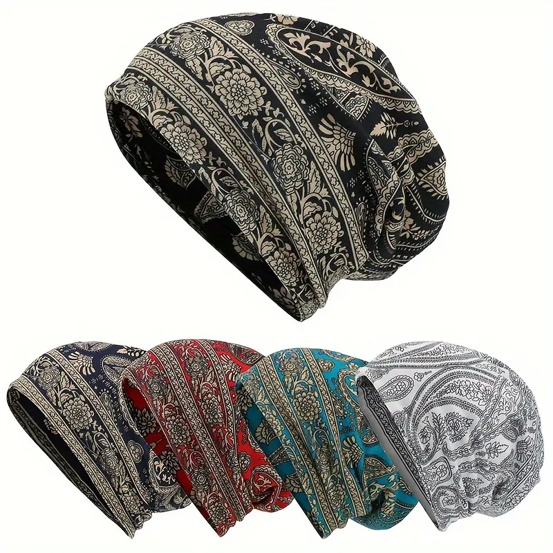 Classic Paisley Print Slouchy Beanie Boho Elastic Skull Cap Vintage Unisex Neck Gaiter Soft Beanies Chemo Cap For Women & Men