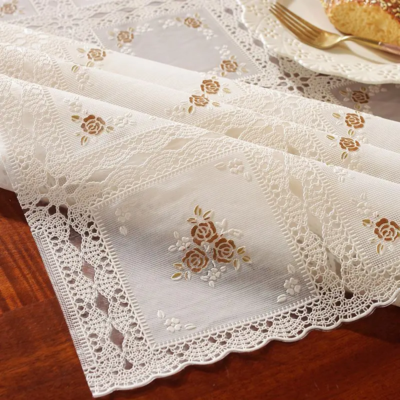 Khăn trải bàn ren, không thấm nước và chống thấm dầu, dùng một lần và chống bỏng, giá cả phải chăng và cao cấp, chất lượng cao, thích hợp cho bàn trà gió, bàn ăn và vải máy tính để bàn, làm bằng PVC, vải để bàn
