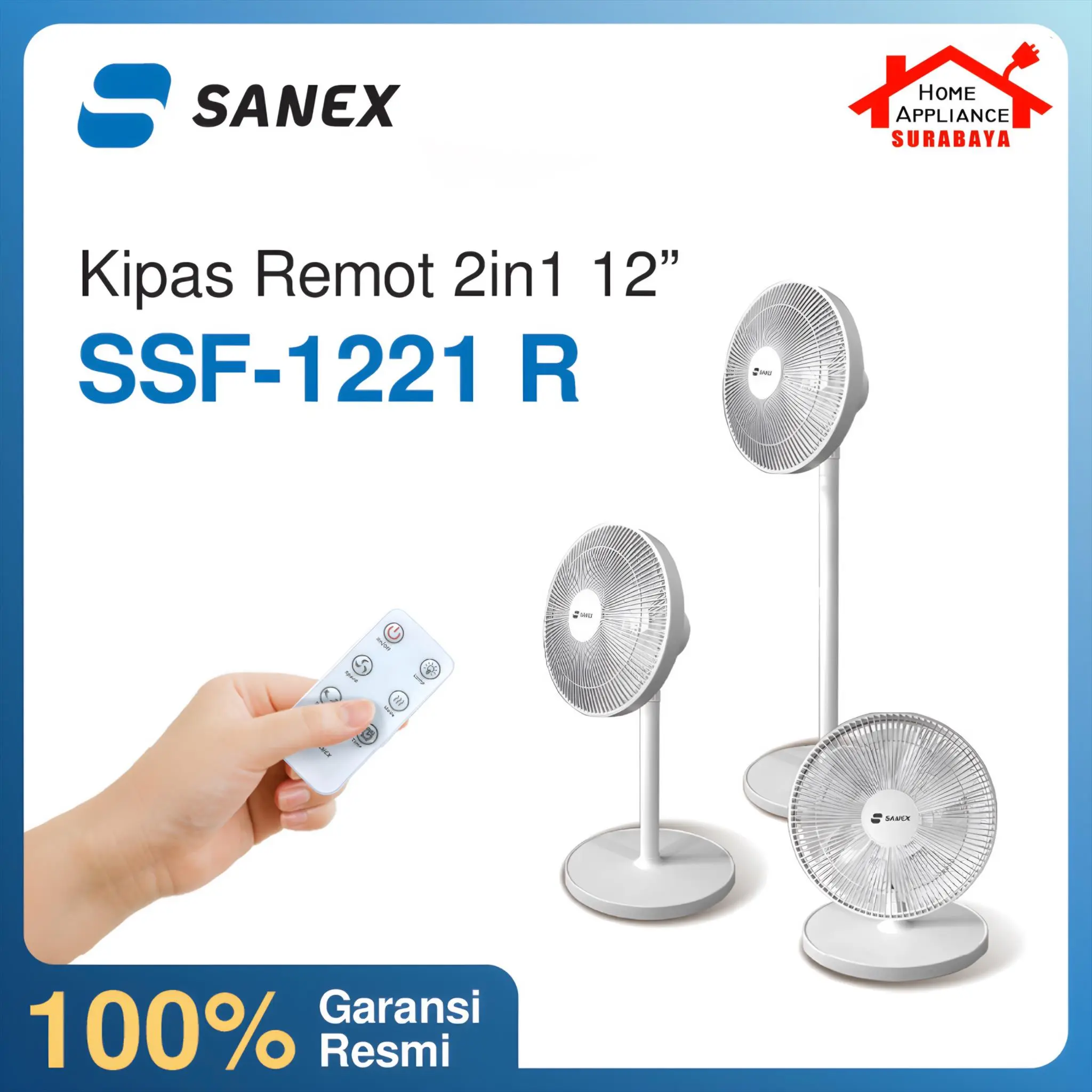 SANEX Stand Fan - Kipas Angin Berdiri 3 IN 1 - 12 Inch Siwon Series SSF-1221 / SSF 1221 R