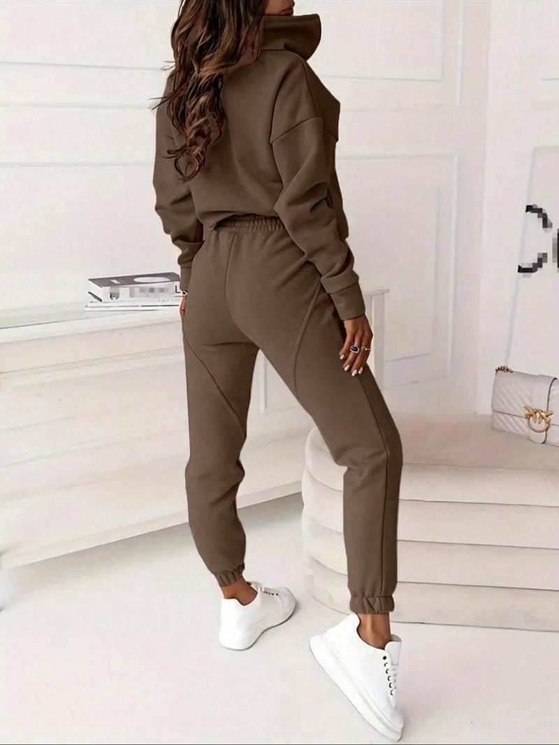 Product Introduction of [2024]Two-piece Set Women's Solid Zip Up Sweatshirt & Pants, Casual Long Sleeve Stand  Collar Sweatshirt & Trousers for Fall & Winter, Women's Clothes for Daily Wear 2