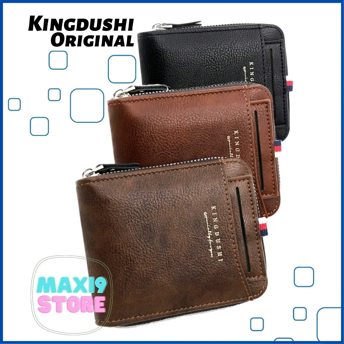 Dompet Lipat Import Pria Resleting Koin Original Kingdushi Kulit PU Premium Kartu Uang