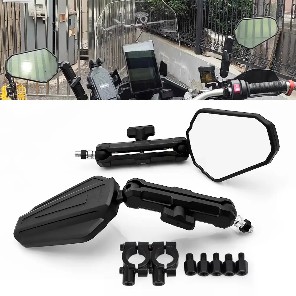 Pair Motorcycle Mirrors Angle Adjustable Folding Handlebar Side Mirror Compatible With Adventure Dirt Street Bike ATV