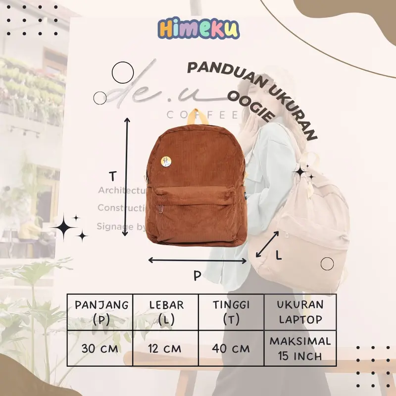 Himeku OOGIE MEDIUM Corduroy Backpack - Tas Sekolah Kuliah Kerja Sedang - Tas Laptop - Ransel Corduroy Pria Wanita 1
