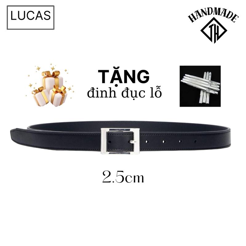 (Lucas) Thắt Lưng da bò nhập khẩu, mặt khoá vuông dây da đen, tặng kèm đinh đục lỗ, lỗi 1 đổi 1 Bảo Hành 24 Tháng Thương hiệu TH HANDMADE Nữ Women