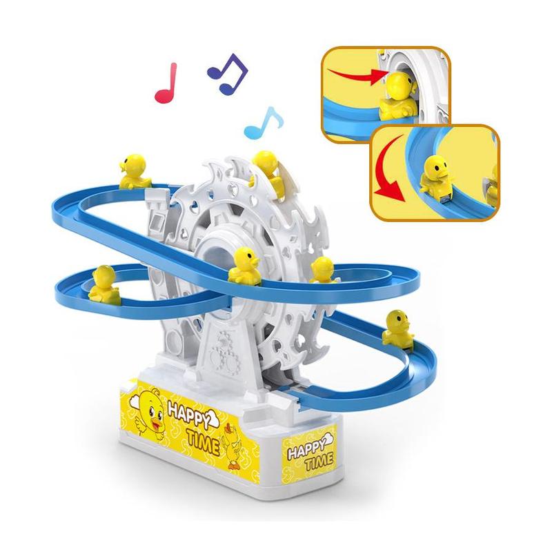 Electric Slide Track Toy, 1 Box Ferris Wheel Electric Ladder Track Toy with Light & Music, Duck Automatic Queue Crawling Slide Track Toys for Gifts 3