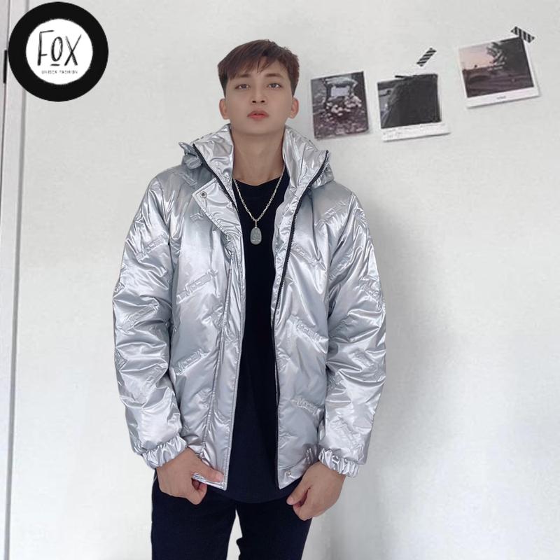 Fox Luxury I Áo phao bạc nam nữ 3 lớp chần bông cao cấp, vải phao bóng phối họa tiết dập chữ, mũ có thể tháo rời I APB1 Menswear Jacket