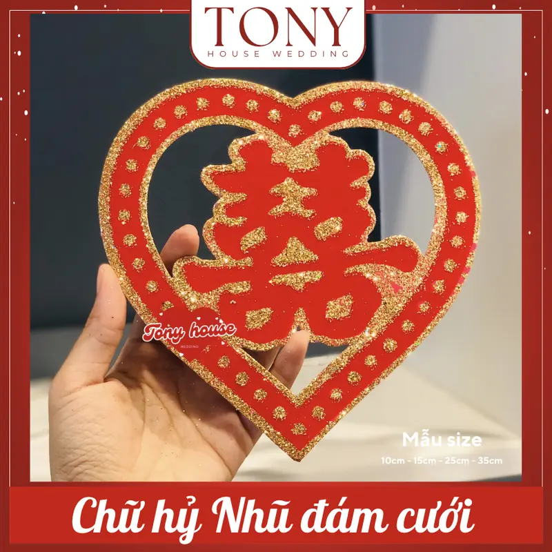 [Kho sỉ] Chữ hỷ nhũ trang trí tiệc cưới - mâm quả cưới 1