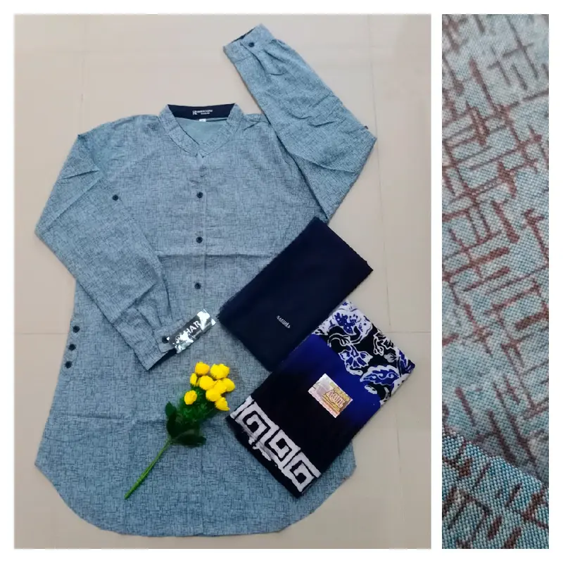 Stelan Tunik Hara Motif Abstrak + Sarung Gloyor Tebal + Hijab Baju Katun Muslim Wanita 5