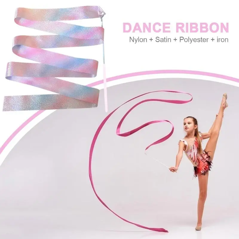 2M Flashing Dance Ribbons, Rhythmic Gymnastics Ribbon, Rhythmic Art Gymnastics Ballet Twirling Rod Stick Kids Toys Sports Training Practicing