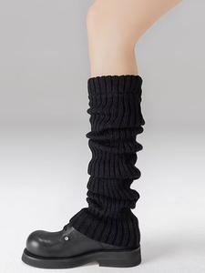 Calentadores de piernas holgados estilo Y2K para mujer, tejido de punto a la rodilla de color sólido, diseño de rayas gruesas, ideales para otoño e invierno, estilo casual ajustado