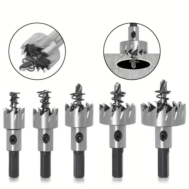 Product Introduction of 5-piece set of 16-30mm mesh saw toothed drill, plate, iron set, high-speed steel, leather, hole opener, metal thin aluminum plate re punching stainless steel pipe drill bit 5