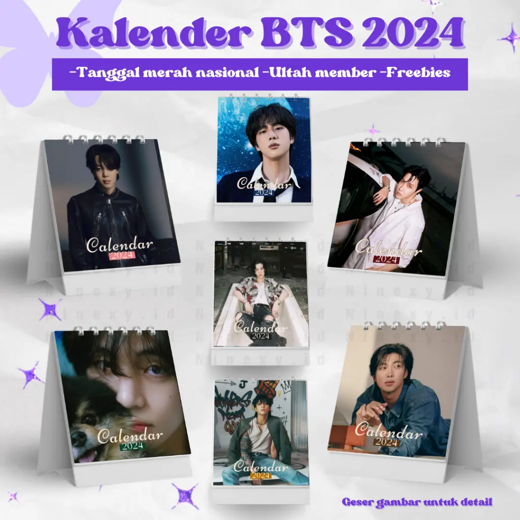 (Free Photocard) Kalender Mini 2024 BTS rm jin suga jhope jimin taehyung jungkook bangtan Calendar kpop aesthetic
