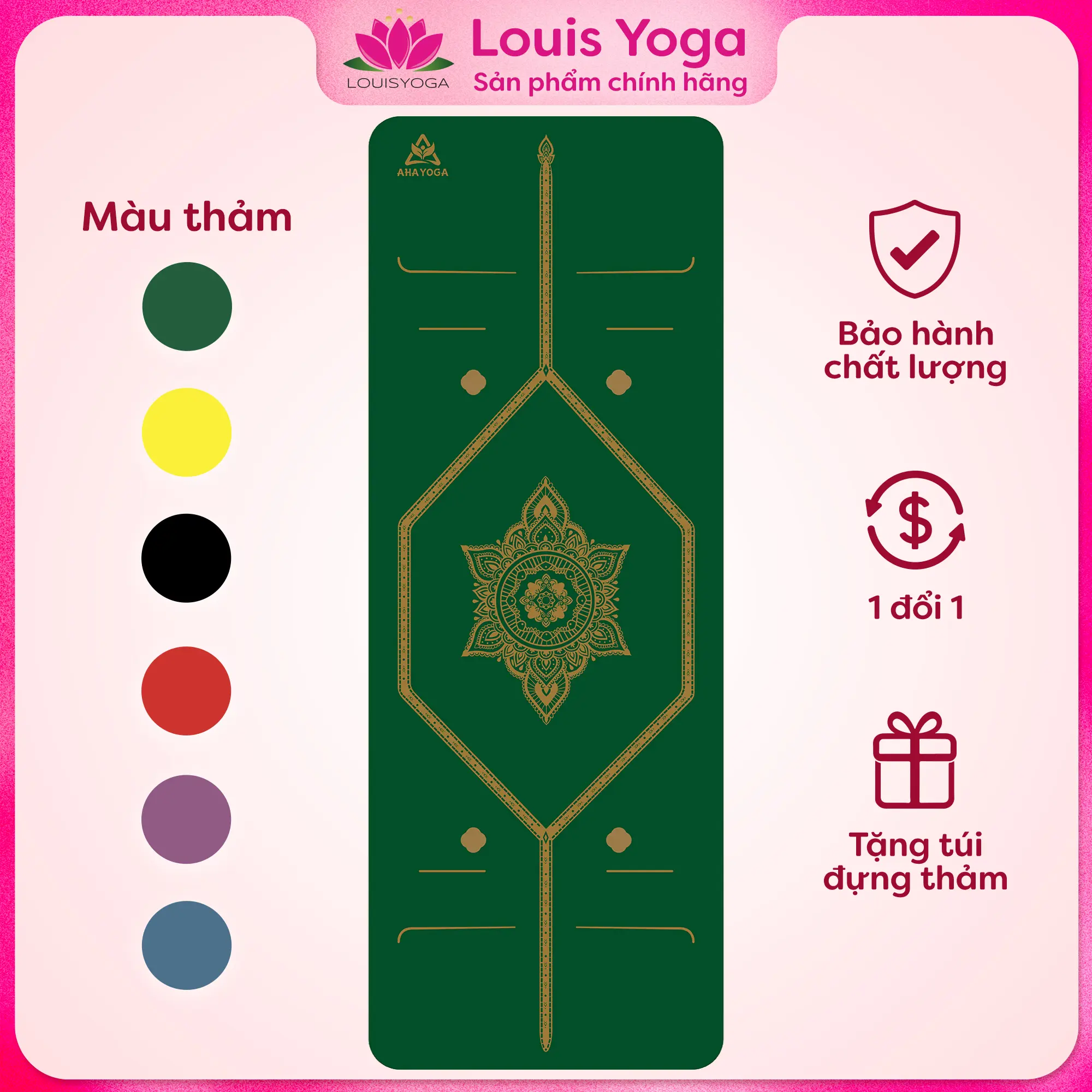 Thảm Yoga cao su Louis Yoga - AHA - Mặt bóng, Thiết kế 2 lớp, thấm hút tốt
