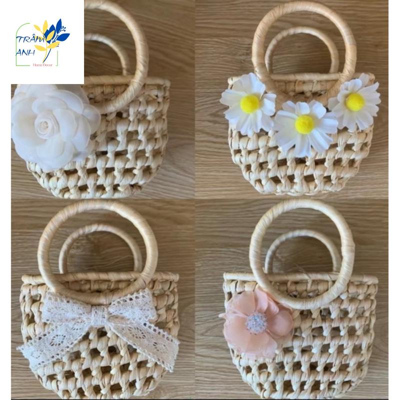 Túi Xách Cói Đính Hoa Siêu Đẹp - Túi Lục Bình Mini Vintage Siêu Xinh Chụp Ảnh, Dã Ngoại, Đi Biển, Trang Trí 3