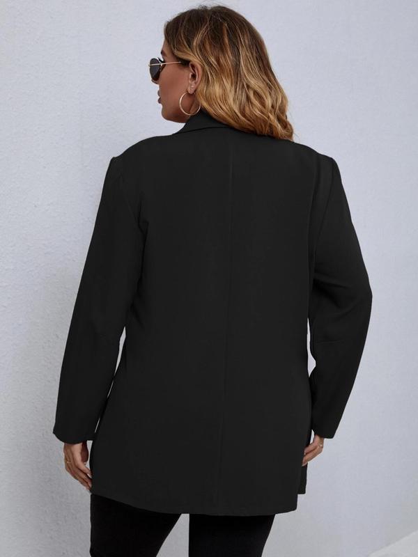 Plus Size Women's Solid Color Pocket Button Front Blazer, Plus Casual Long Sleeve Lapel Neckline Blazer for Spring & Fall, Coats for Women, Women's Plus Clothes for Daily Wear 1