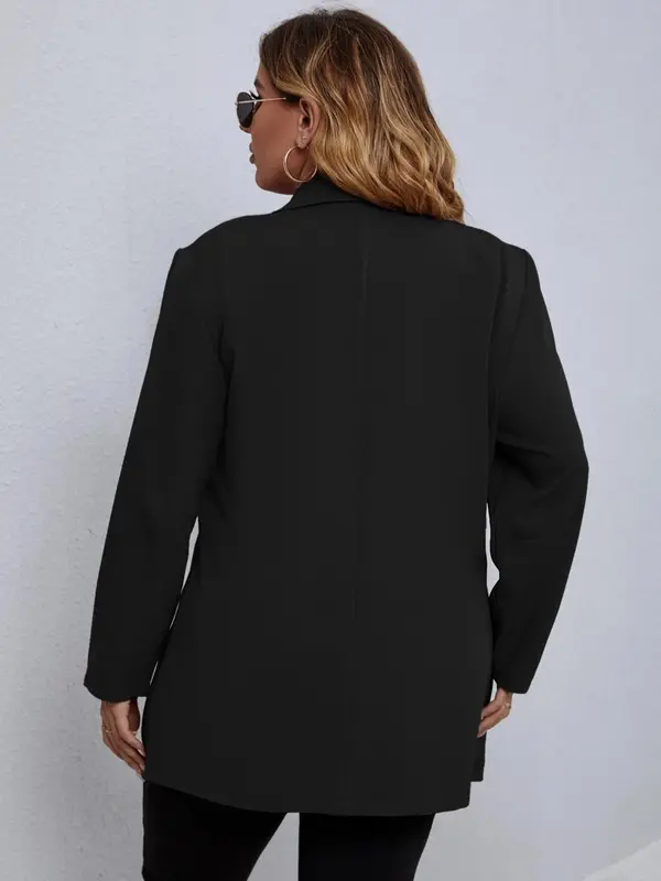 Plus Size Women's Solid Color Pocket Button Front Blazer, Plus Casual Long Sleeve Lapel Neckline Blazer for Spring & Fall, Coats for Women, Women's Plus Clothes for Daily Wear 1