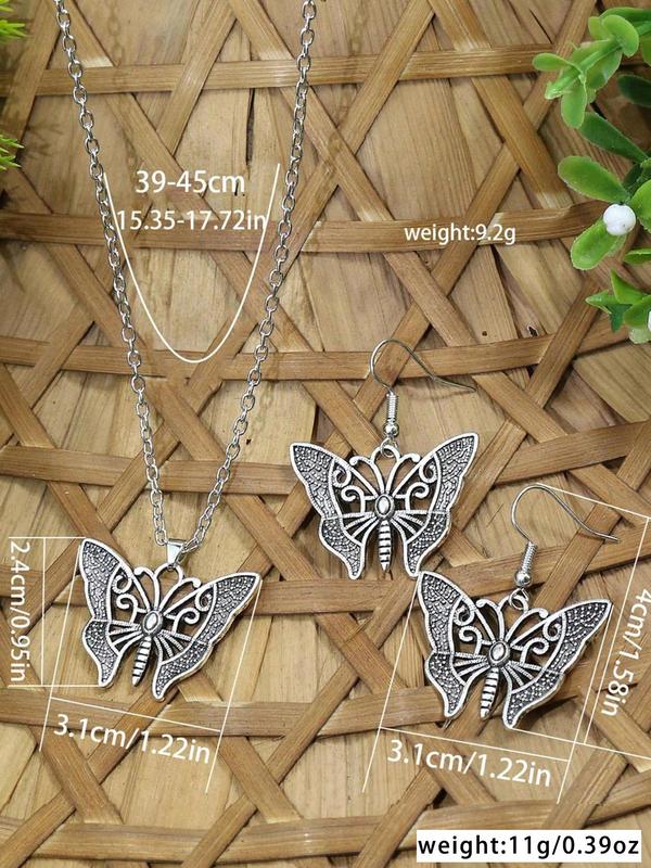 Women's Boho Style Butterfly Themed Design Jewelry Set, 3pcs/set Vintage Hollow out Butterfly Design Necklace & Earrings, Fashion Accessories for Party, Daily Clothing Decor for Girl 1