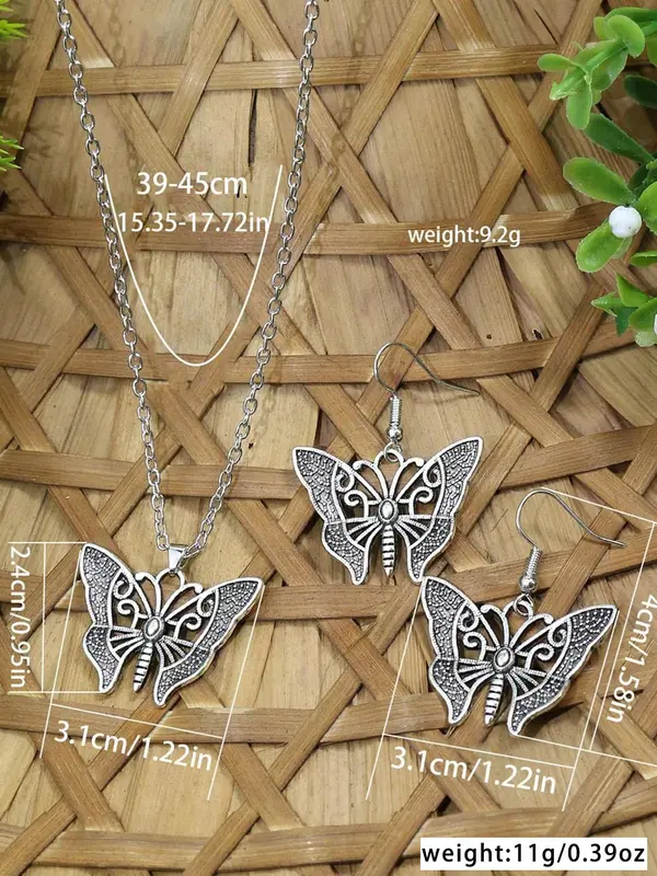Women's Boho Style Butterfly Themed Design Jewelry Set, 3pcs/set Vintage Hollow out Butterfly Design Necklace & Earrings, Fashion Accessories for Party, Daily Clothing Decor for Girl 1