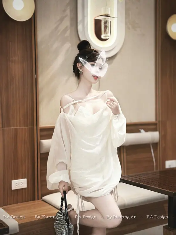 ￼[BeebeeStore] Set jumpsuit hai dây ren phối đầm lụa rút thân quyến rũ Nữ Women 4