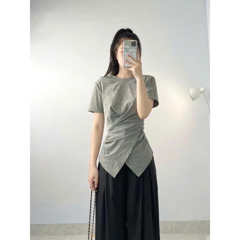 Product Introduction of Áo Thun Tăm Tà Chéo Xoắn Eo Che Khuyết Điểm Lên Dáng Xinh, Chất Thun Lạnh Mặc Mùa Hè Thoải Mái Freesize 40-52kg 4