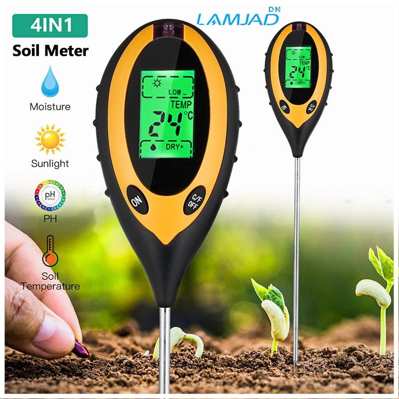 Máy Đo Độ Ẩm Đất PH Meter Nhiệt Độ Độ Ánh Sáng Mặt Trời 4 Trong 1 Kỹ Thuật Số - Lamjad DN