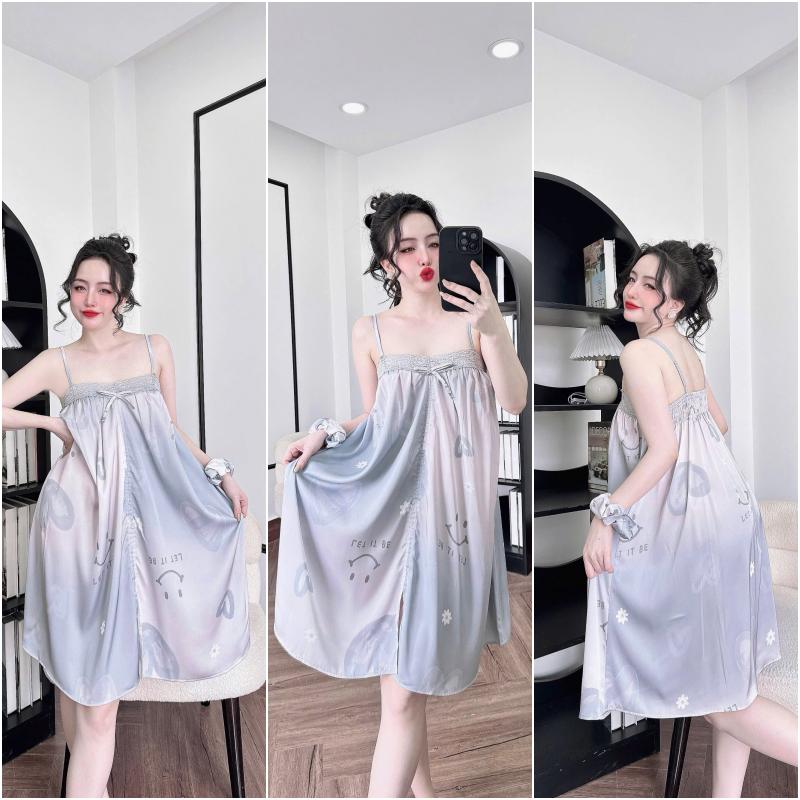 Product Introduction of Đầm ngủ 2dây bigsize phối ren in hình dễ thương chất liệu lụa latin cao cấp thoáng mát. 8