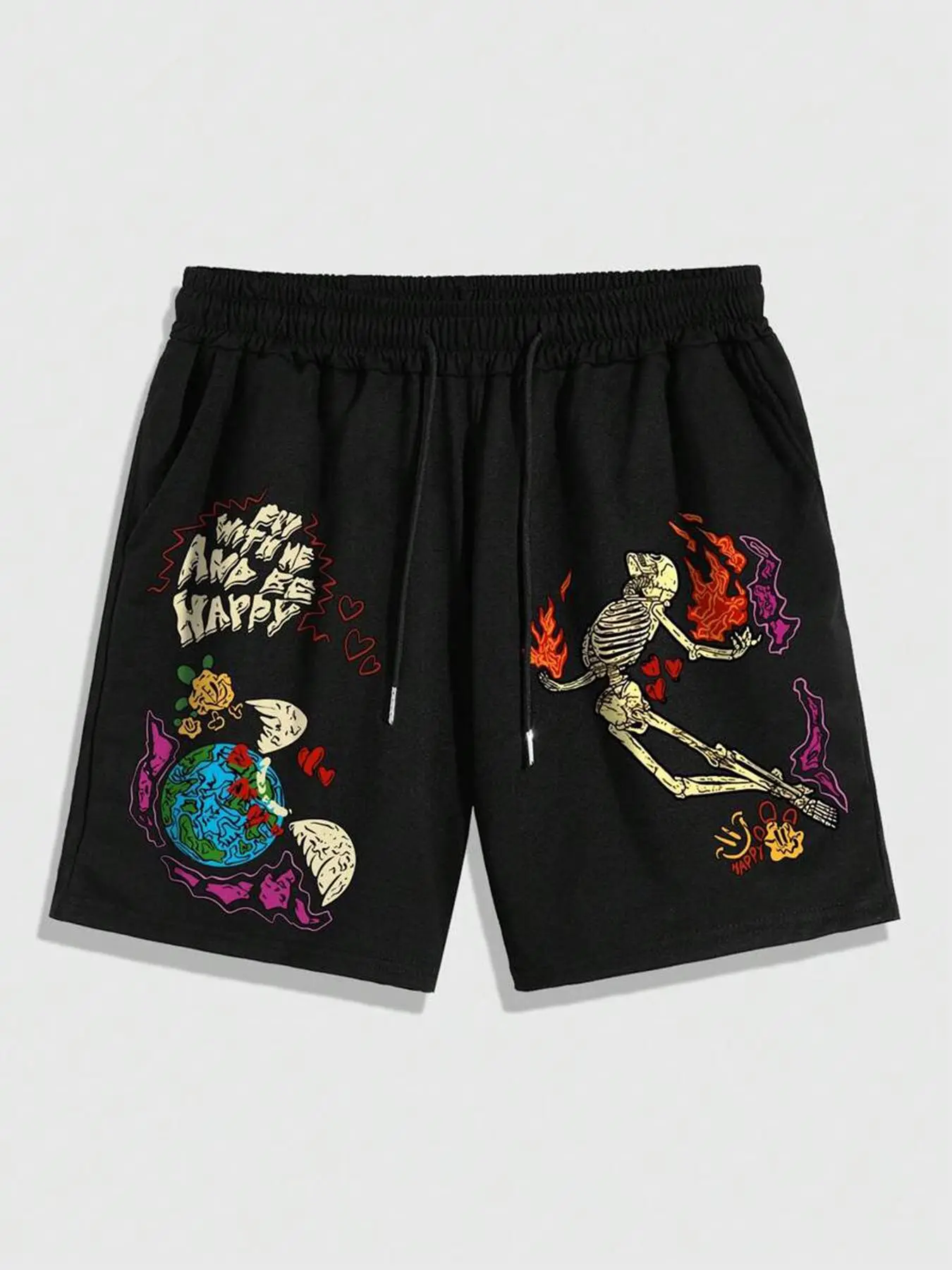 Men's Regular Fit Skeleton & Letter Print Shorts, Casual Comfy Breathable Shorts for Daily Wear, Men's Underwear for Summer