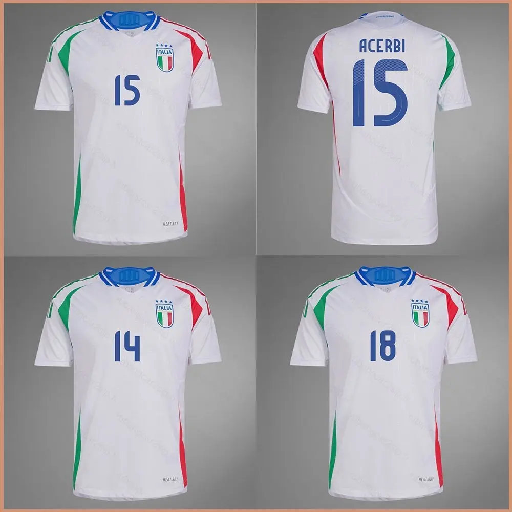 Jersi Kebangsaan Itali, Jersi Jauh tulen, Kemeja-T Acerbi Barella Chiesa, Sesuai untuk Kanak-kanak dan Dewasa, Saiz Besar, 2024-2025
