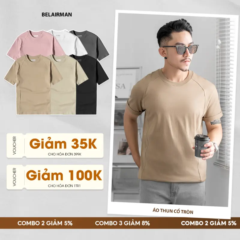 Áo thun nam nữ cổ tròn BELAIRMAN vải cotton 100% với nhiều màu mới trẻ trung, thanh lịch - PLPH0067
