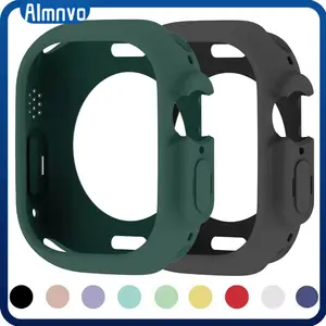 Soft Silicone Rubber Case for IWatch Apple Watch Ultra 1/2/3 SE 1/2/3 Series 11 10 9 8 7 6 5 4 3 2 49mm 46mm 45mm 41mm 44mm 40mm 42mm 38mm Anti Gores Protective Cover Screen Protector Bumper Cover Accessories for Tali Jam Tangan Smartwatch I8 Pro MAX S20