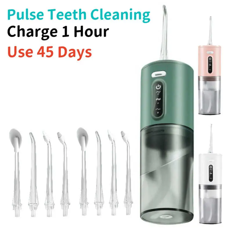 Oral Irrigator Portable Dental Water sser 8 Jet Tip USB Rechargeable 280ml Tank 3 Three frequency pulses Teeth Cleaner